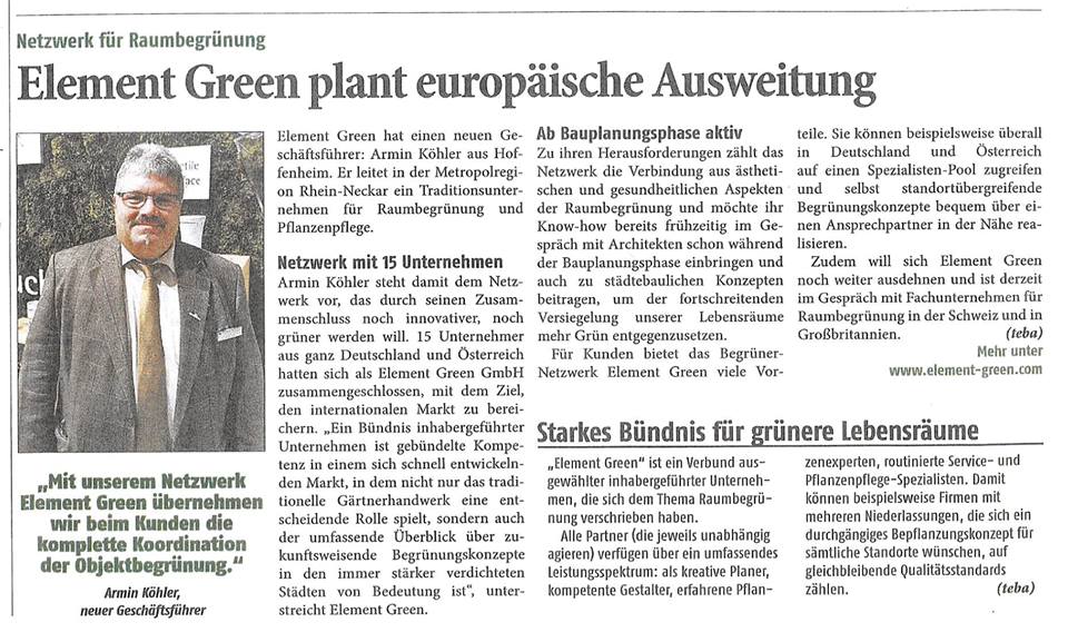 Element Green plant europäische Ausweitung Artikelauszug