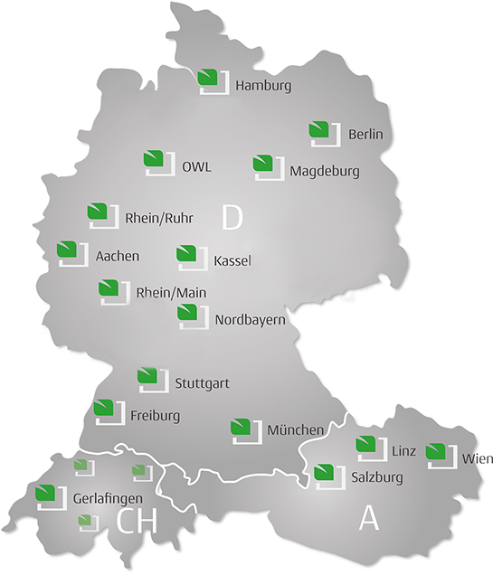 Karte der Elementgreen-Partner in Deutschland, Österreich und der Schweiz